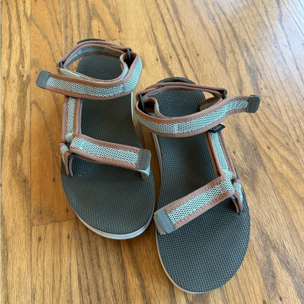 Brown and blue Teva Platform Sandals
